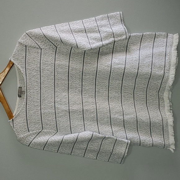 T by Talbots women's size SP small petite white black cotton blend top fringe - Picture 1 of 16